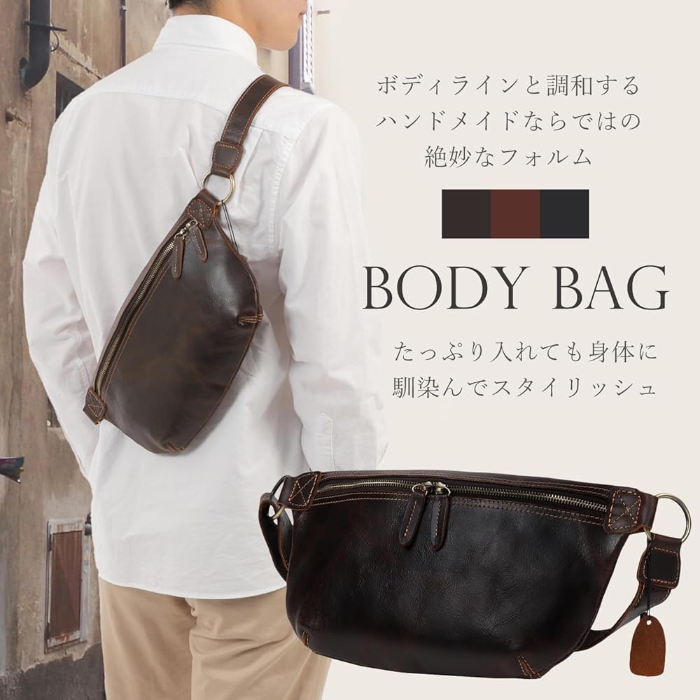 Amazon | [GULNAHS] ボディバッグ メンズ 革 本革 バッグ 斜